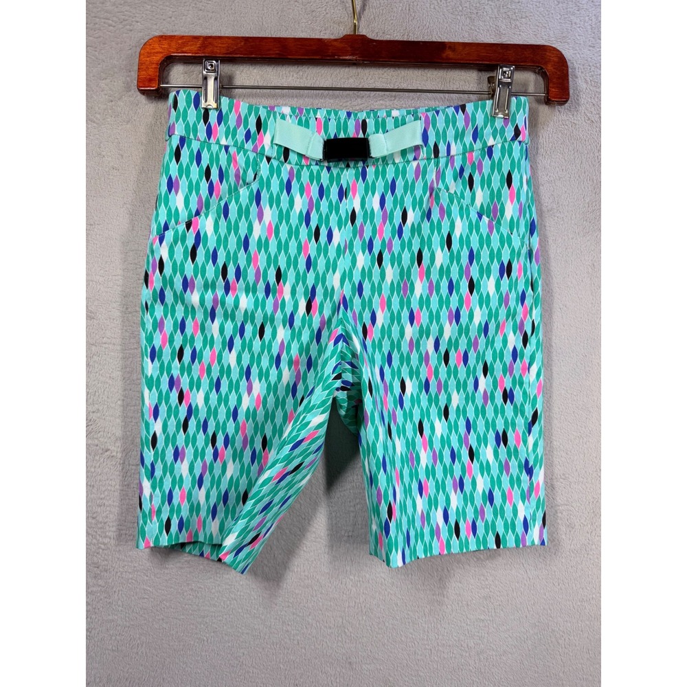 EP Pro Golf Shorts Women 4 Green Multi Geometric Preppy Performance Activewear